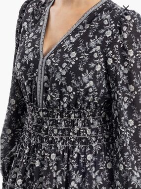 Max Studio Black Floral Maxi Dress w/ White Print, V-neck and tiered skirt. Sz S